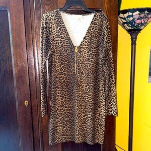 Michael Kors Long-sleeve Leopard Print Knit Sheath Dress